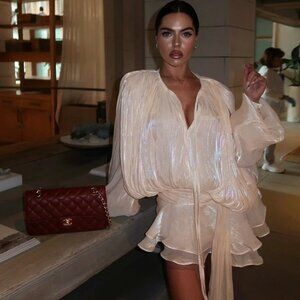 Miss Rosier Eugénie Neutral Fully Pleated Ruffled Mini Dress